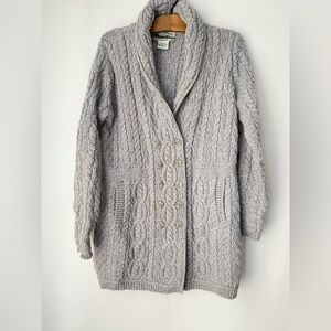 Aran Crafts Sweater Women’s Medium 100% Merino Wool Gray Cable Knit Ireland